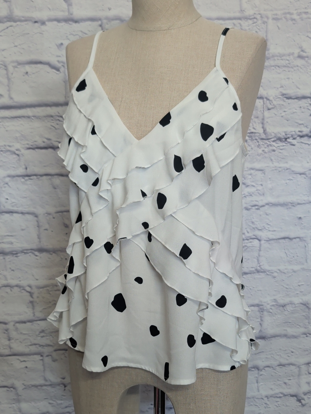 Cabi Ruffled Polka Dot Spaghetti Strap Tank Top - Size Small - Picture 2 of 7